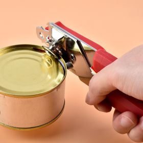 Manual Can Opener Multifunctional Stainless Steel Can Opener with Bottle Opener (Color: Red)